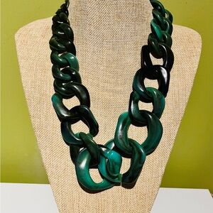 Chunky Green and Black Chain Links Necklace Vintage Ombre